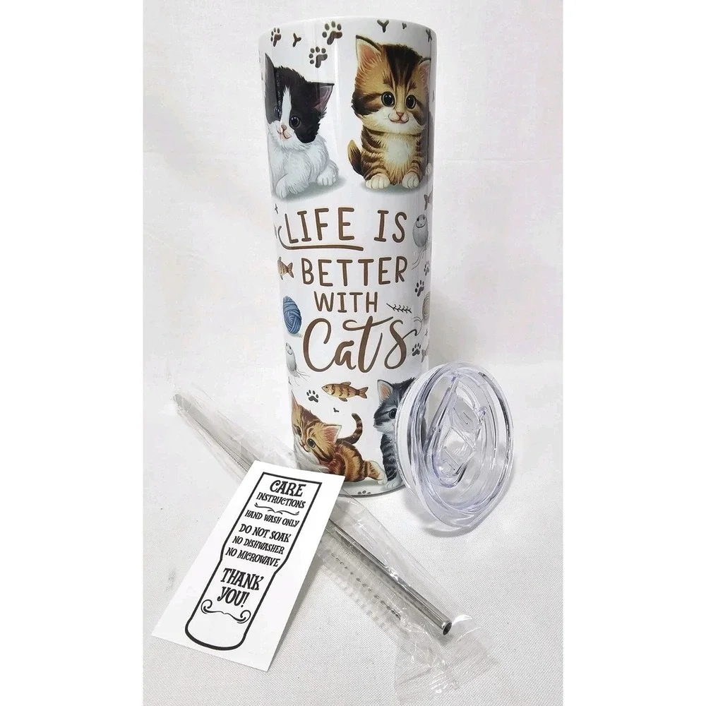 Life Is Better With Cats Kittens Pet Toys 20oz Stainless Steel Skinny Tumbler